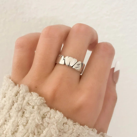 925 Sterling Silver Modern Ring Band Irregular Ring Abstract Modern Ring Band - Picture 2 of 9